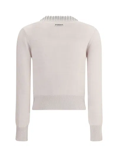 Pinko Rhinestone-decorated Collar Sweater In White