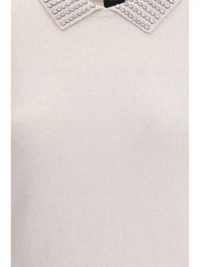 Pinko Rhinestone-decorated Collar Sweater In White