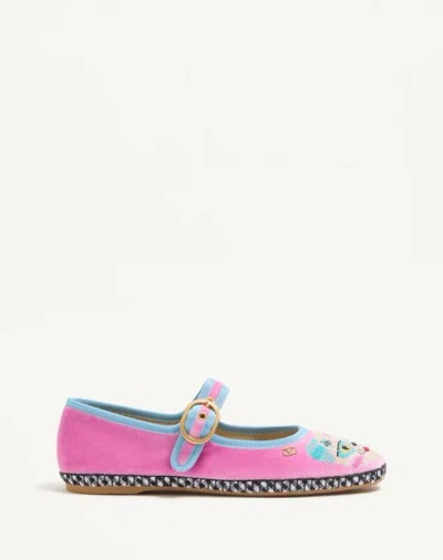 Valentino Garavani Mary-jane Endouce Velvet Ballerina With Le Chat De La Maison Embroidery Woman Pin