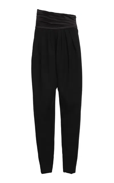 Lanvin Draped-waist Wool Straight-leg Pants
