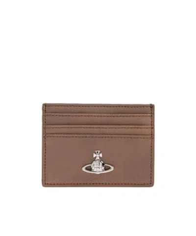 Vivienne Westwood Orb-embellished Leather Card Holder In Brown