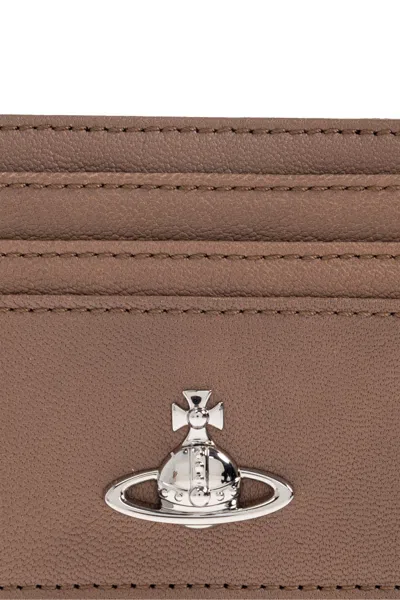 Vivienne Westwood Orb-embellished Leather Card Holder In Brown