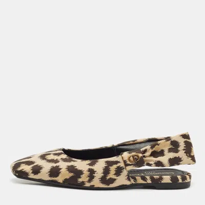 Pre-owned Dior Beige/black Leopard Print Fabric Mizza Flats Size 34.5