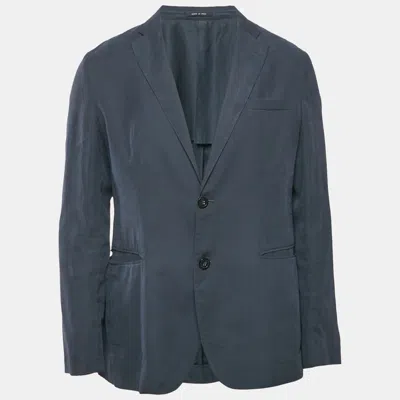 Pre-owned Emporio Armani Navy Blue Sateen Button Front Blazer L