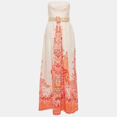 Pre-owned Zimmermann Pink Floral Print Strapless Maxi Dress S