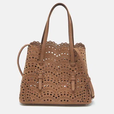 Pre-owned Alaïa Brown Laser Cut Suede Le Mina 25 Tote