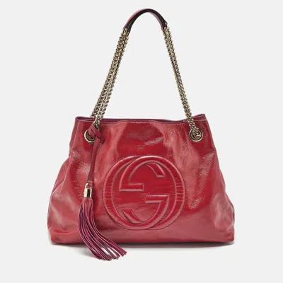 Pre-owned Gucci Pink Patent Leather Medium Soho Chain Tote