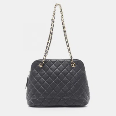 Pre-owned Chanel Matelasse Chain Tote Shoulder Bag Calfskin Leather Black Ghw