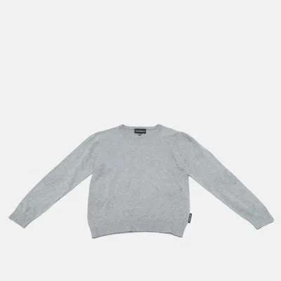 Pre-owned Emporio Armani Kids Grey Monogram Knit Crewneck Sweater 10 Yrs In Gray
