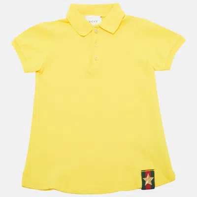 Pre-owned Gucci Kids Yellow Star Web Trim Cotton Pique Polo T-shirt 4 Yrs
