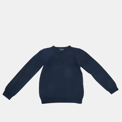 Pre-owned Emporio Armani Kids Navy Blue Logo Intarsia Knit Sweater 10 Yrs