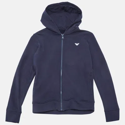 Pre-owned Emporio Armani Kids Navy Blue Cotton Jersey Hooded Jacket 12 Yrs