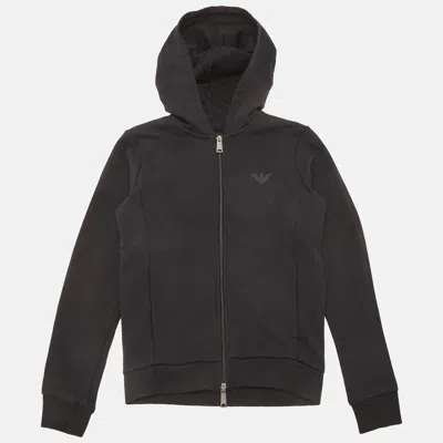 Pre-owned Emporio Armani Kids Black Cotton Knit Hooded Jacket 10 Yrs