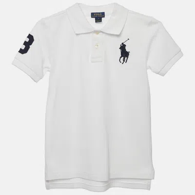 Pre-owned Polo Ralph Lauren Kids White Logo Embroidered Pique Polo T-shirt 7 Yrs