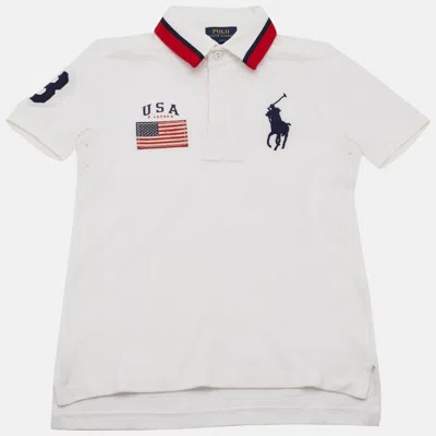 Pre-owned Polo Ralph Lauren Kids Embroidered Pique Polo T-shirt 7 Yrs In White
