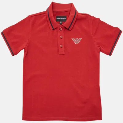 Pre-owned Emporio Armani Kids Red Eagle Logo Print Cotton Pique Polo T-shirt 6 Yrs