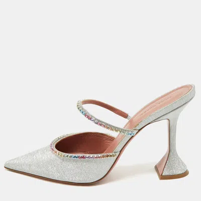 Pre-owned Amina Muaddi Silver Glitter Gilda Mules Size 41
