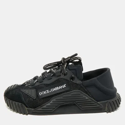 Pre-owned Dolce & Gabbana Black Lace And Nylon Ns1 Low Top Sneakers Size 37