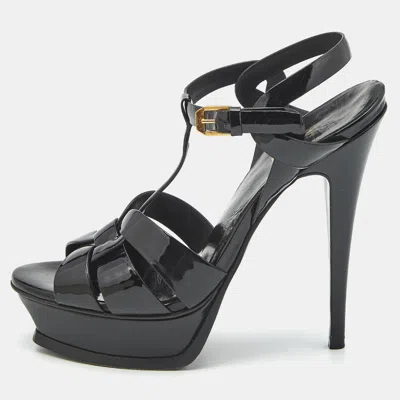 Pre-owned Saint Laurent Black Patent Leather Tribute Platform Sandals Size 39