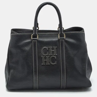 Pre-owned Carolina Herrera Black Leather Large Matteo Tote