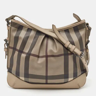 Pre-owned Burberry Beige/grey Smoked Check Coated Canvas And Leather Hartham Shoulder Bag In Sand
