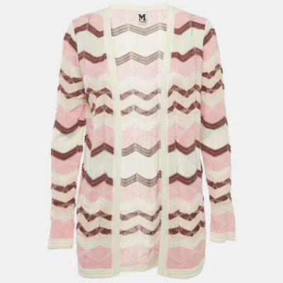 Pre-owned M Missoni Pink/multicolor Chevron Pattern Knit Open Front Cardigan S