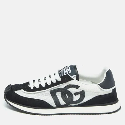 Pre-owned Dolce & Gabbana Black/white Mesh And Suede Dg Low Top Sneakers Size 41