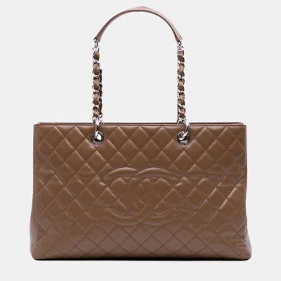 Pre-owned Chanel Brown Caviar Grand Shopping Tote Xl