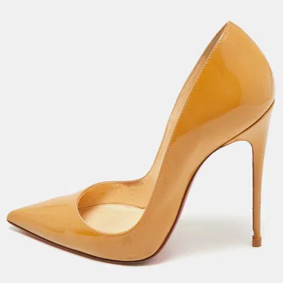 Pre-owned Christian Louboutin Beige Patent Leather Kate Pumps Size 37.5 In Sand