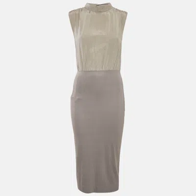 Pre-owned Love Moschino Grey Jersey And Satin Sleeveless Midi Dress S In Gray