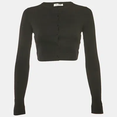 Pre-owned Alaïa Black Wool Knit Crop Cardigan S