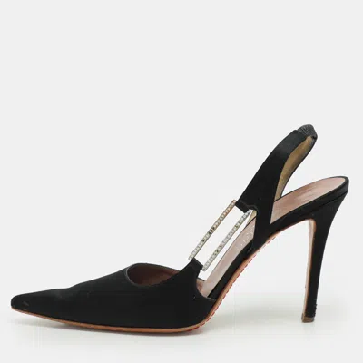 Pre-owned Valentino Garavani Black Satin D'orsay Slingback Pumps Size 40