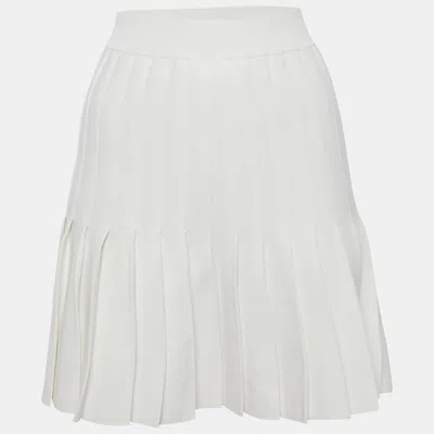 Pre-owned Sandro White Rib Knit Pleated Mini Skirt S
