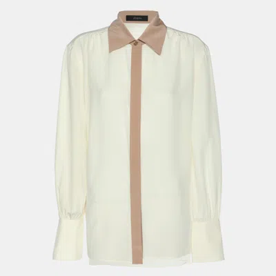 Pre-owned Joseph Cream/beige Silk Evora Long Sleeve Shirt M In White
