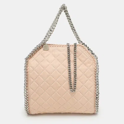 Pre-owned Stella Mccartney Peach Quilted Faux Suede Mini Falabella Tote In Pink