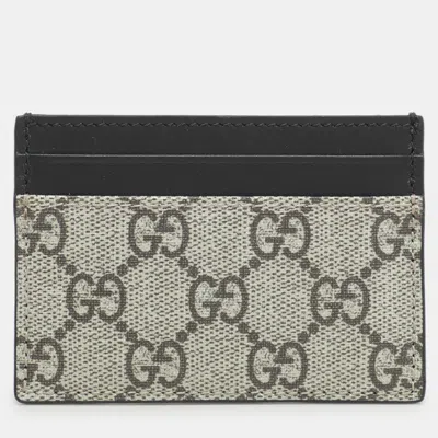 Pre-owned Gucci Black/beige Gg Supreme Canvas And Leather Card Holder
