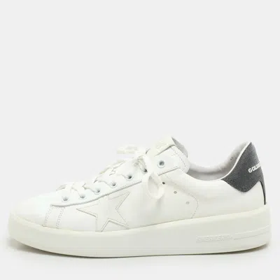 Pre-owned Golden Goose Whitegrey Leather And Glitter Purestar Low Top Sneakers Size 39