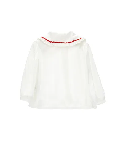 Monnalisa Shirt With Embroidered Collar And Red Details In Neutral