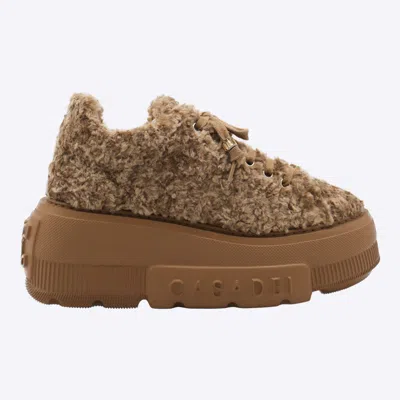 Casadei Low Top Sneakers Platform Sole In Brown