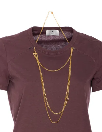 Elisabetta Franchi Crewneck Top Featuring Chain Detail And Charms In Burgundy