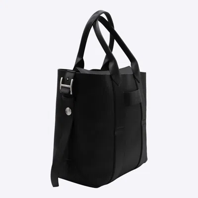 Hogan Medium Script Shopping Bag With Textured Leather Finish In Black