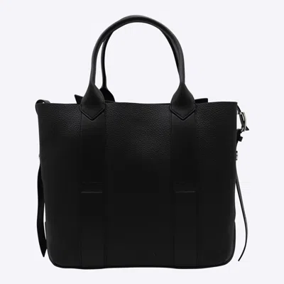 Hogan Medium Script Shopping Bag With Textured Leather Finish In Black