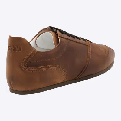 Moschino Low Top Sneakers Stitch Detailing In Brown