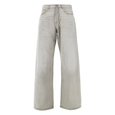 Palm Angels `curved Logo` Loose Jeans In Gray
