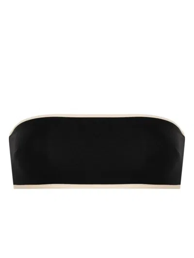 Totême Toteme Stripe Edge Strapless Bikini Top In Black