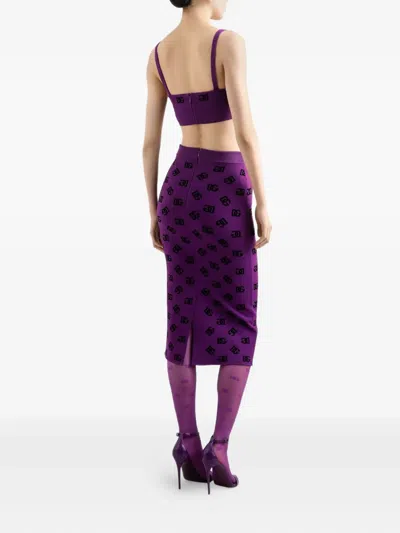 Dolce & Gabbana Viscose Bra Top With Dg Jacquard Logo In Purple