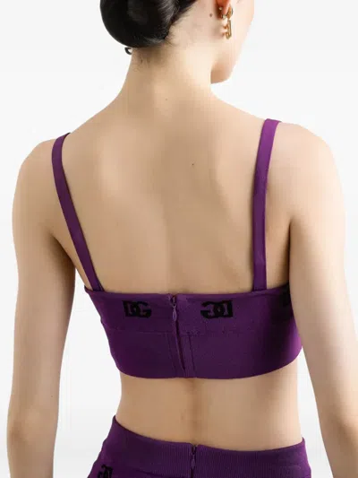 Dolce & Gabbana Viscose Bra Top With Dg Jacquard Logo In Purple