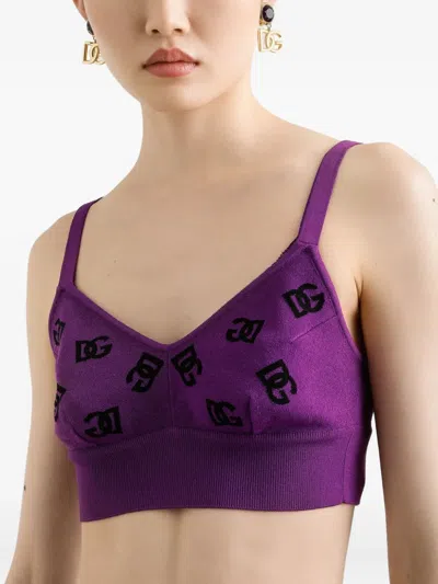 Dolce & Gabbana Viscose Bra Top With Dg Jacquard Logo In Purple
