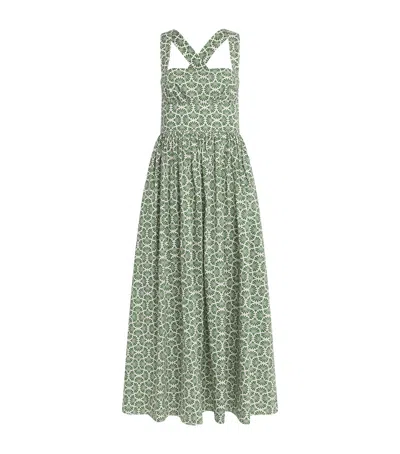 Matteau Shirred Cotton Midi Dress In Green