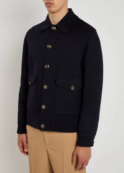Valentino Knitted Bomber Jacket In Blue